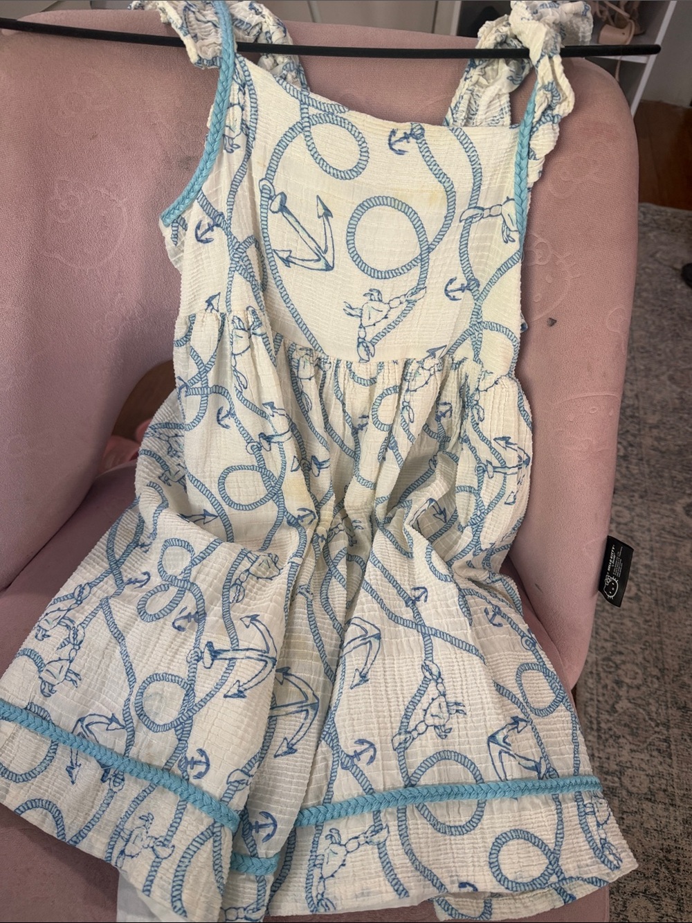 Tahari Cream Dress with Light Blue Anchor Rope Print